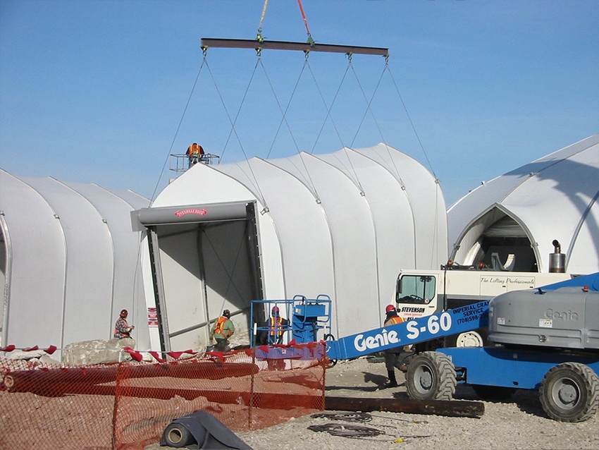 Crane liftable Sprung fabric building